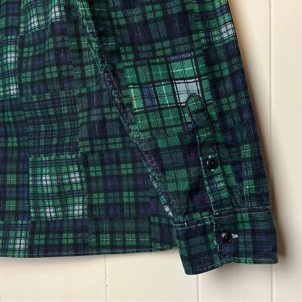 J. Crew Garment Dyed Corduroy Workshirt Large blue green‎ plaid shirt shacket